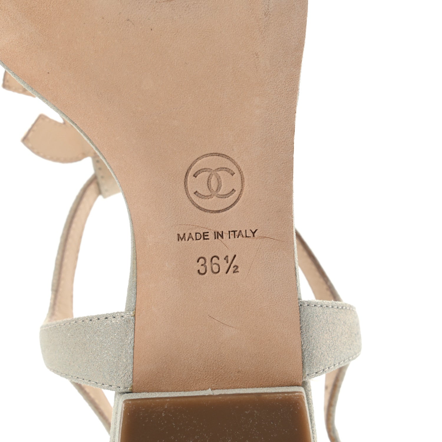 Chanel Metallic Suede Cork CC Thong Sandals 36.5 Silver 6 of 13