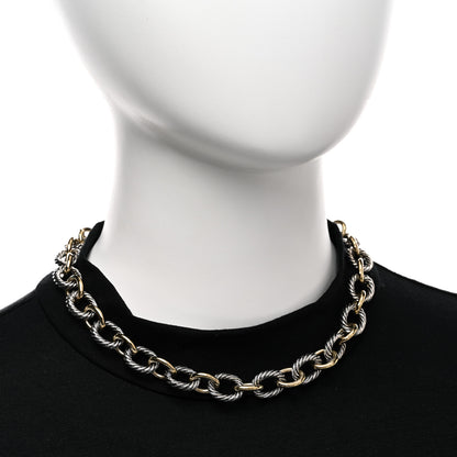 David Yurman Sterling Silver 18K Yellow Gold 12mm Large Oval Link Necklace 2 of 5