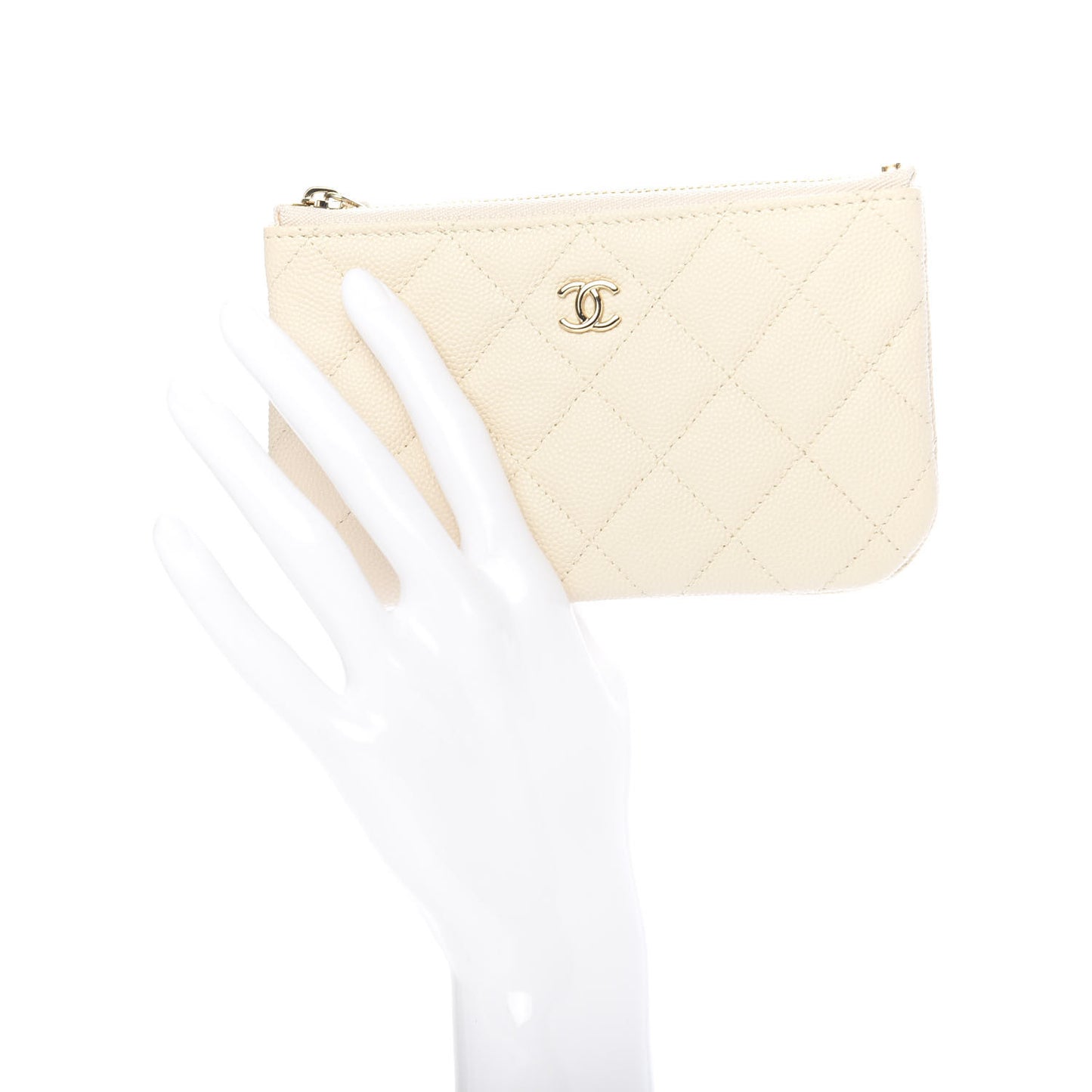 Caviar Quilted Small Cosmetic Case Light Beige