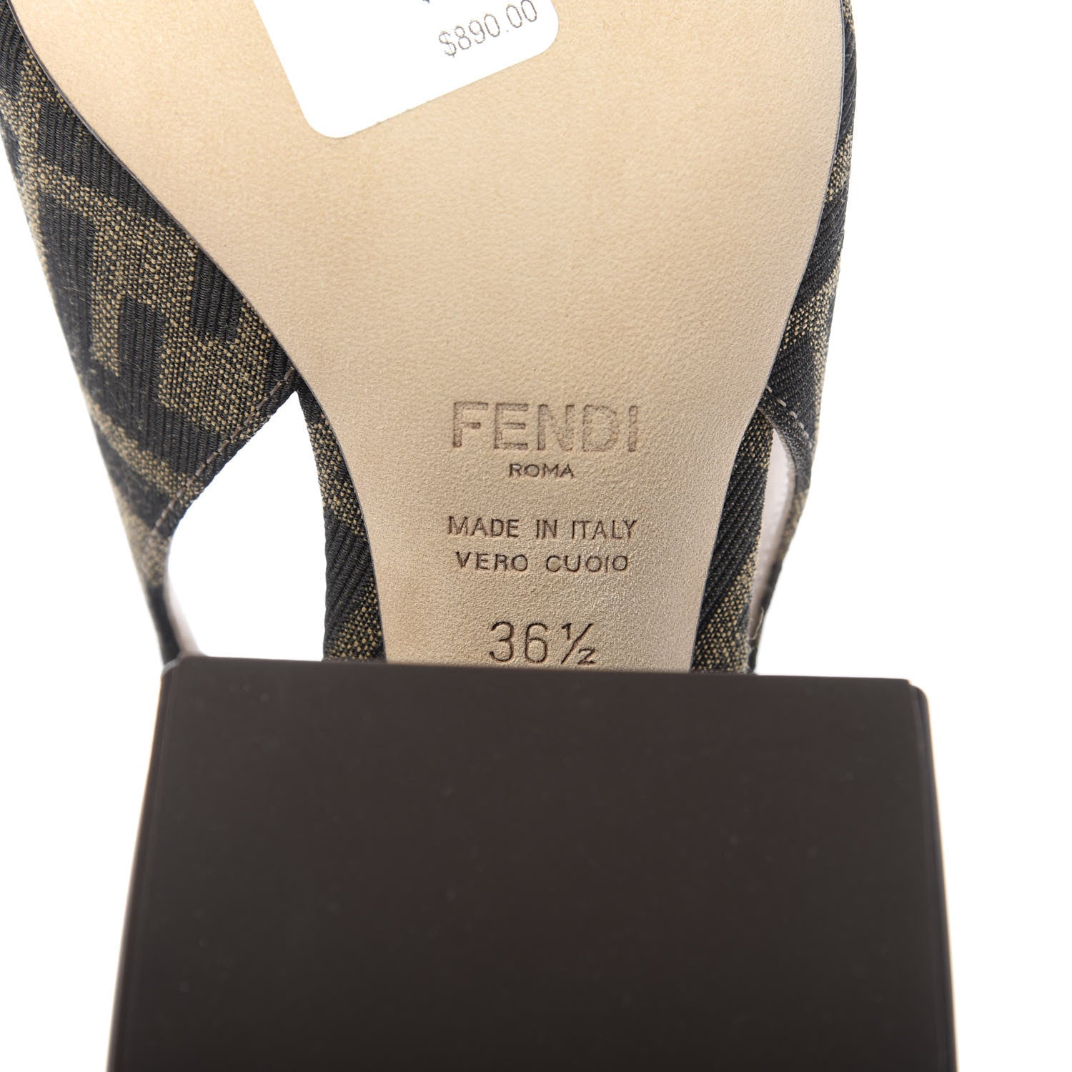 Fendi Jacquard Calfskin FF Tortoise Promenade Slingback Loafer Pumps 36.5 Tobacco 7 of 9