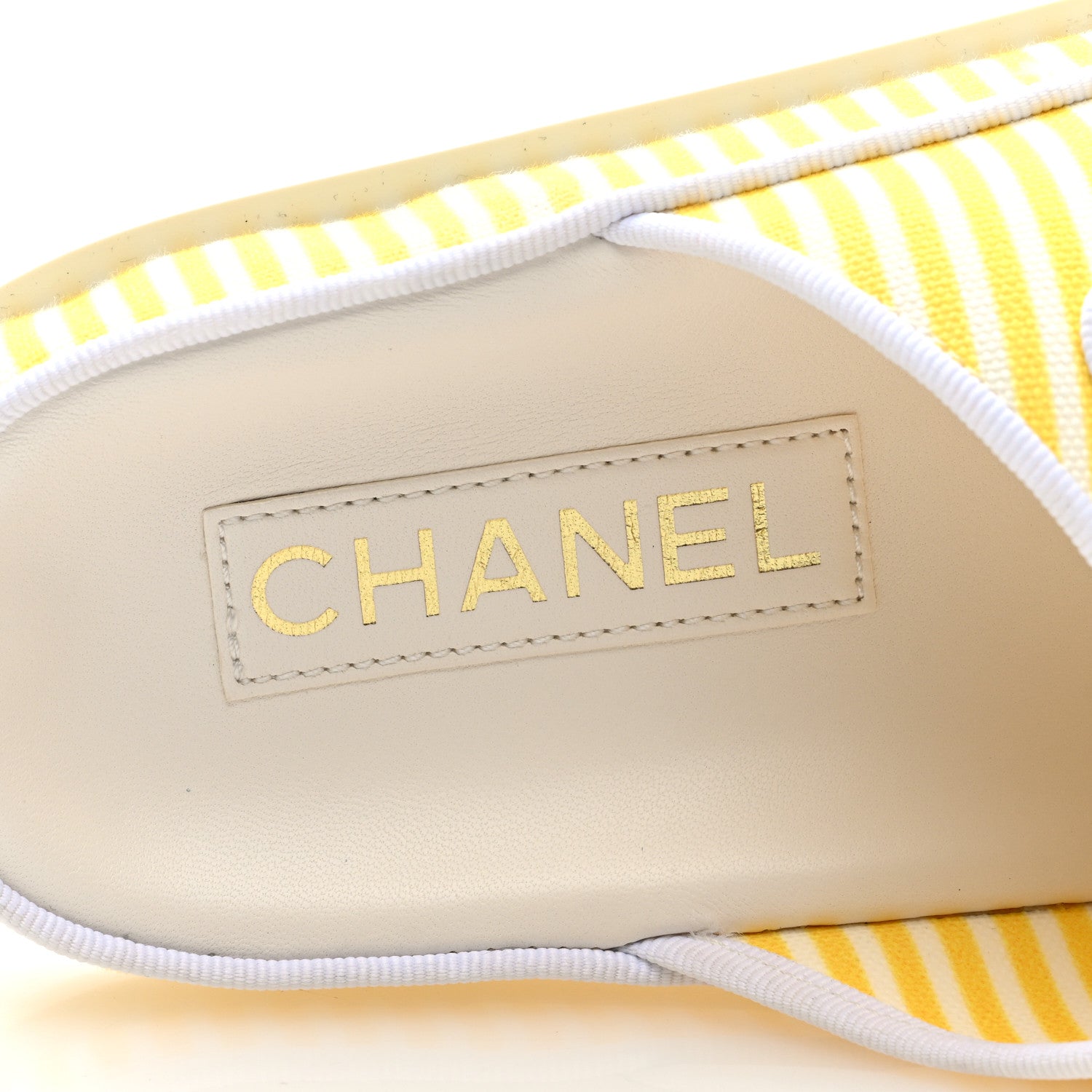 Chanel Printed Calfskin Velcro Dad Flat Mules 38 White Yellow 6 of 9