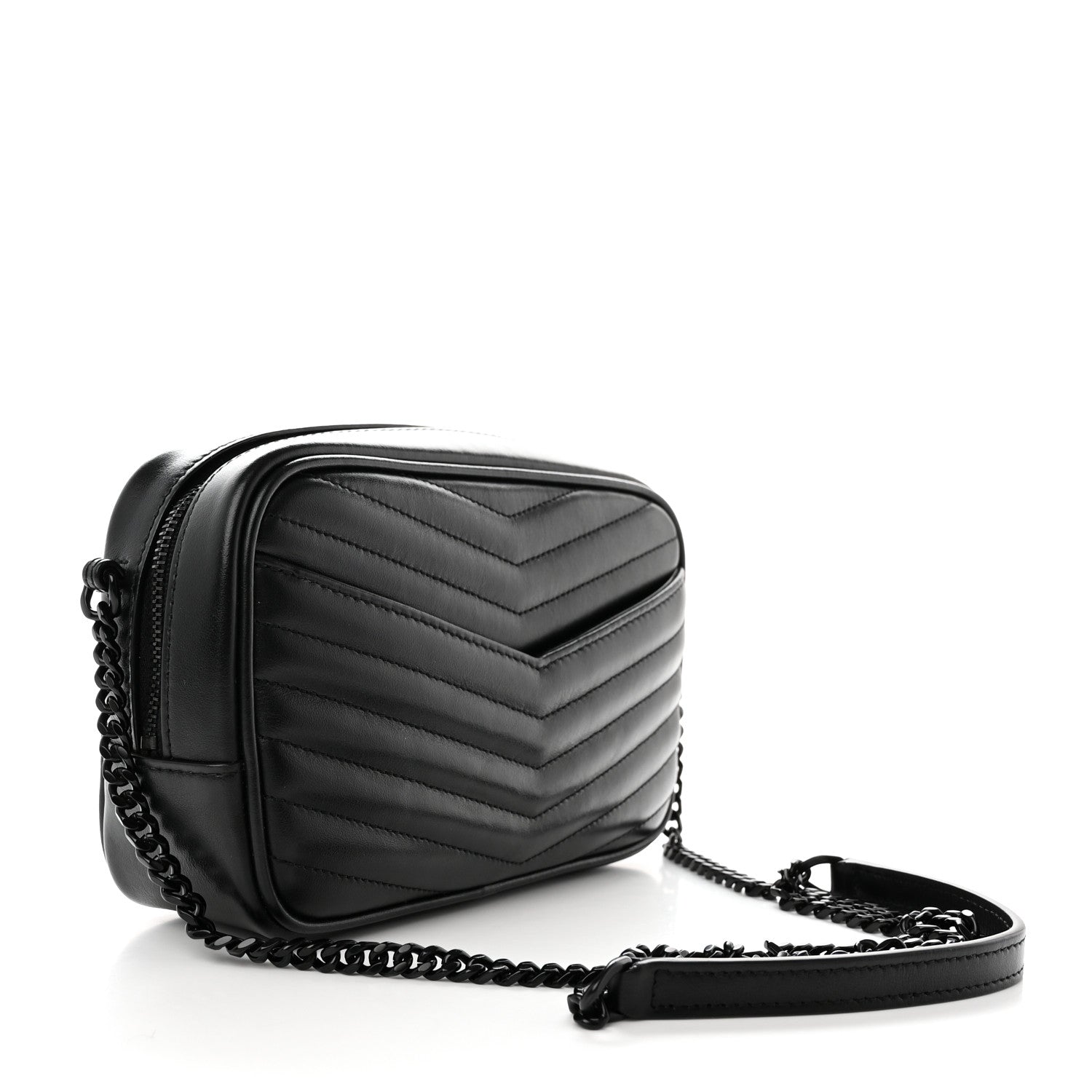 Saint Laurent Calfskin Matelasse Monochrome Monogram Mini Lou Camera Bag Black 2 of 10