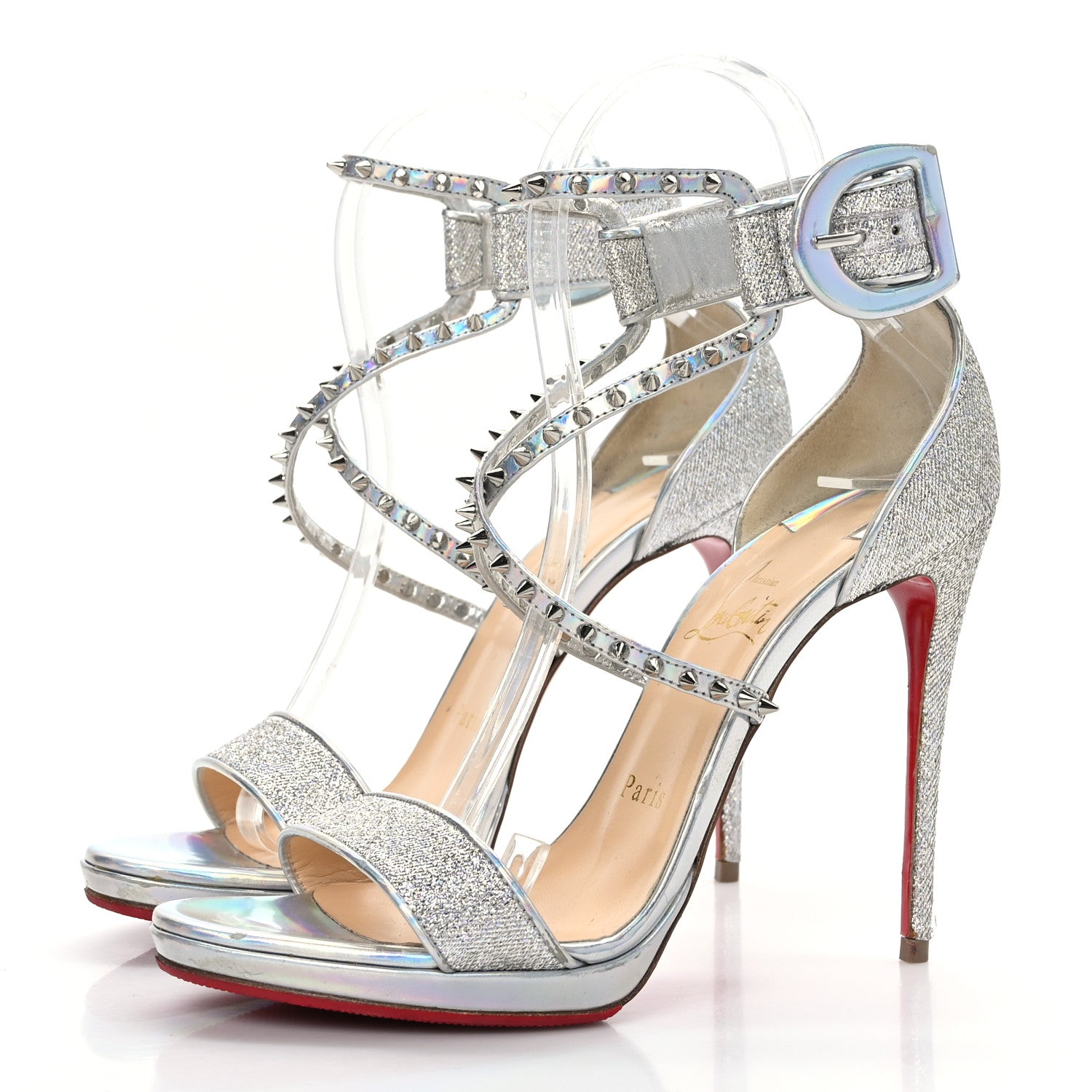 Christian Louboutin Lurex Specchio Choca Lux Sandals 37.5 Silver 3 of 7