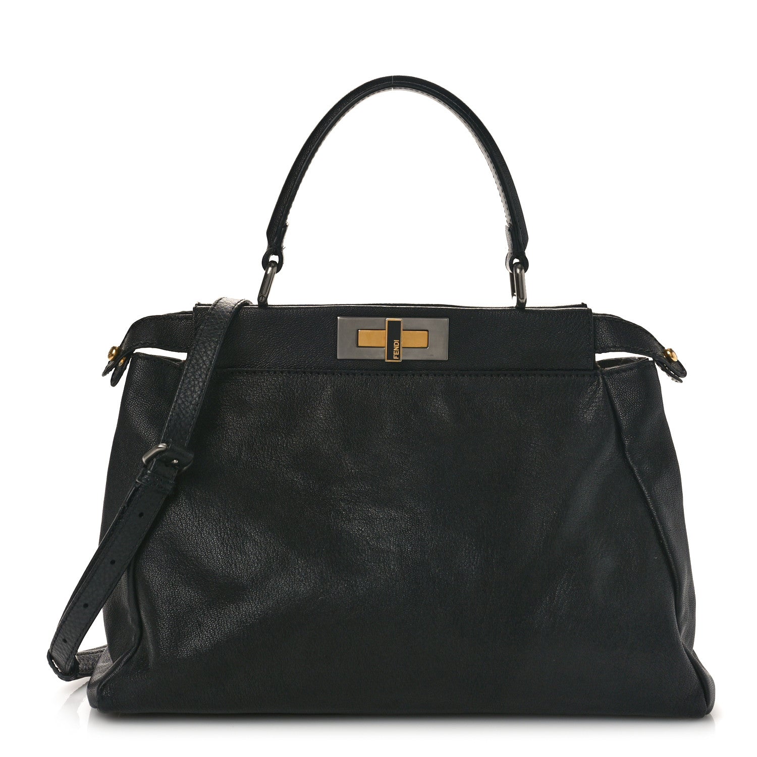 Fendi Goatskin Zucca Medium Peekaboo Iconic Satchel Black Tobacco 1 of 11