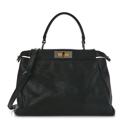 Fendi Goatskin Zucca Medium Peekaboo Iconic Satchel Black Tobacco 1 of 11
