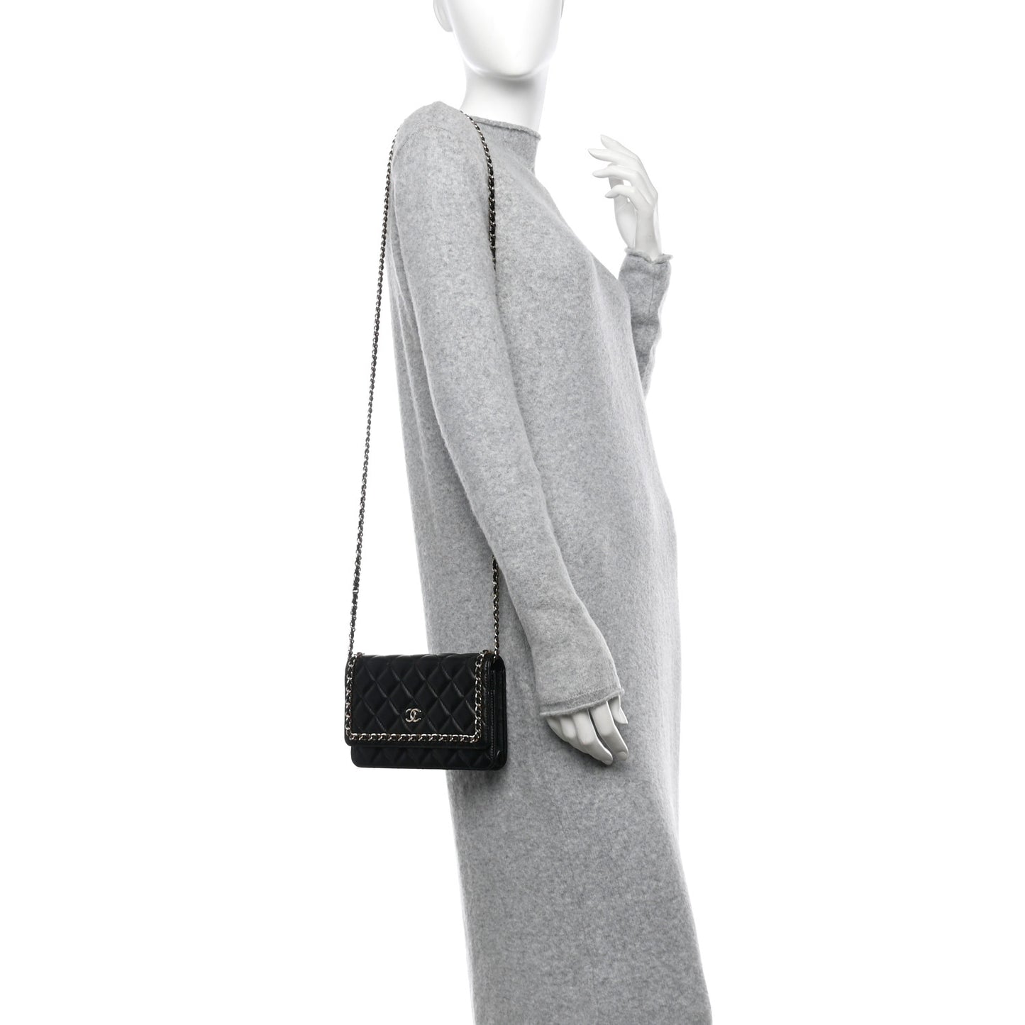 Lambskin Quilted Chain Around Wallet On Chain WOC Black