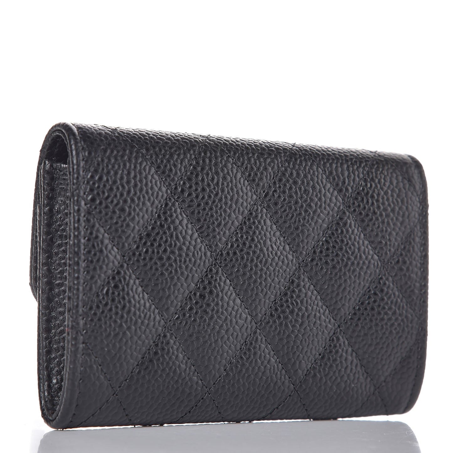 Caviar Quilted Flap Card Holder Black