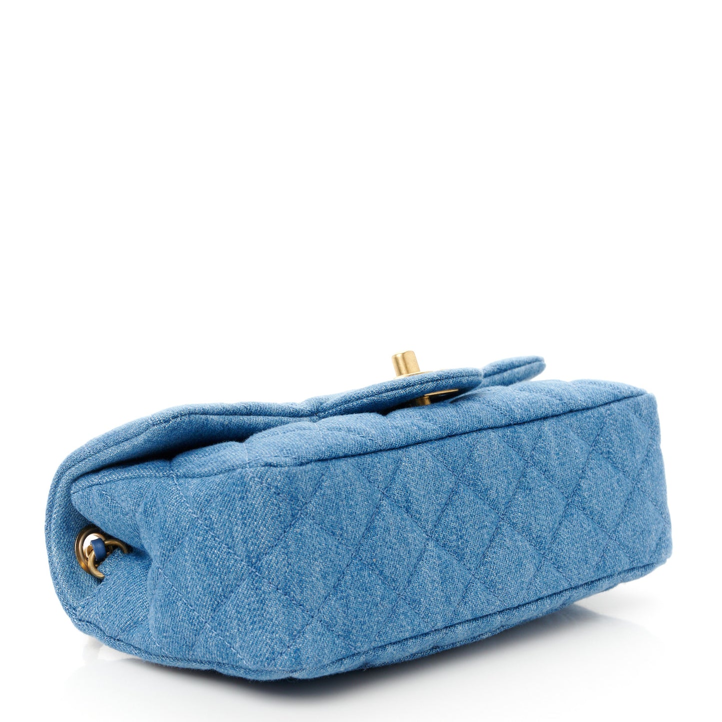 Denim Quilted Mini Pearl Crush Rectangular Flap Blue