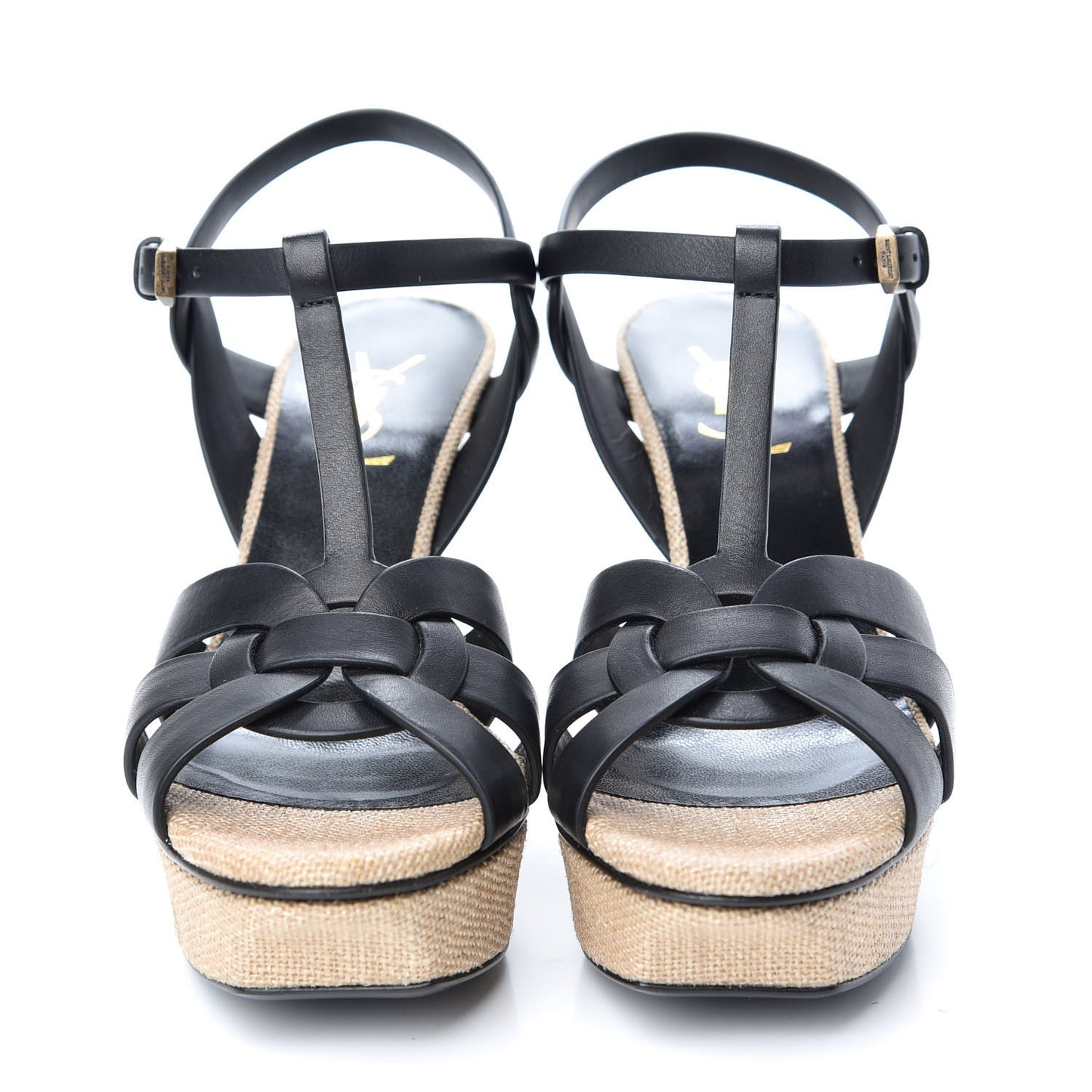 Calfskin Canvas Tribute 75 Platform Sandals 38 Black