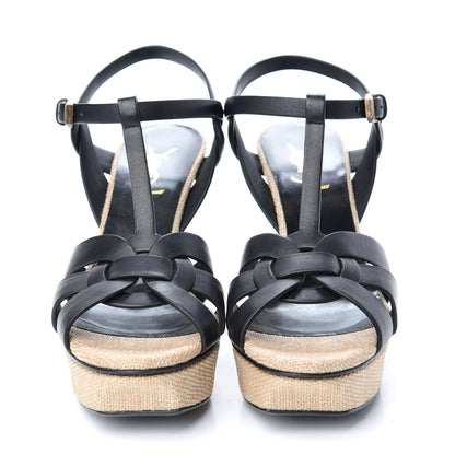 Saint Laurent Calfskin Canvas Tribute 75 Platform Sandals 38 Black 2 of 11