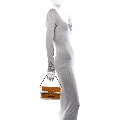 Gucci Suede Shearling Horsebit Mini 1955 Shoulder Bag Honey Beige Milk 2 of 12