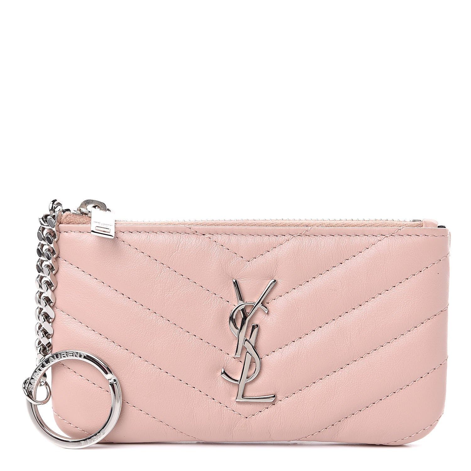 Saint Laurent Calfskin Matelasse Monogram Key Pouch Pale Pink 1 of 7