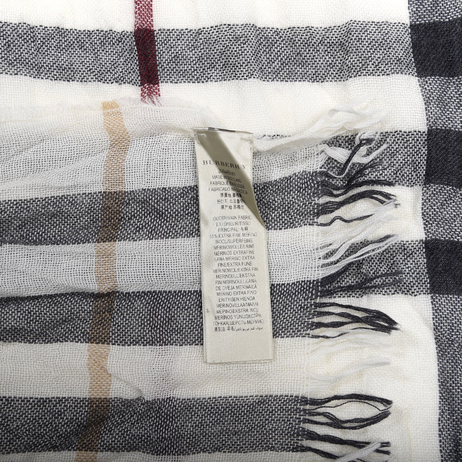 Burberry Wool Silk Gauze Giant Check Lightweight Scarf White 4 of 4