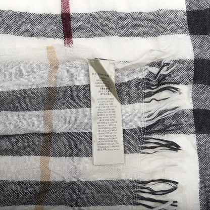 Burberry Wool Silk Gauze Giant Check Lightweight Scarf White 4 of 4