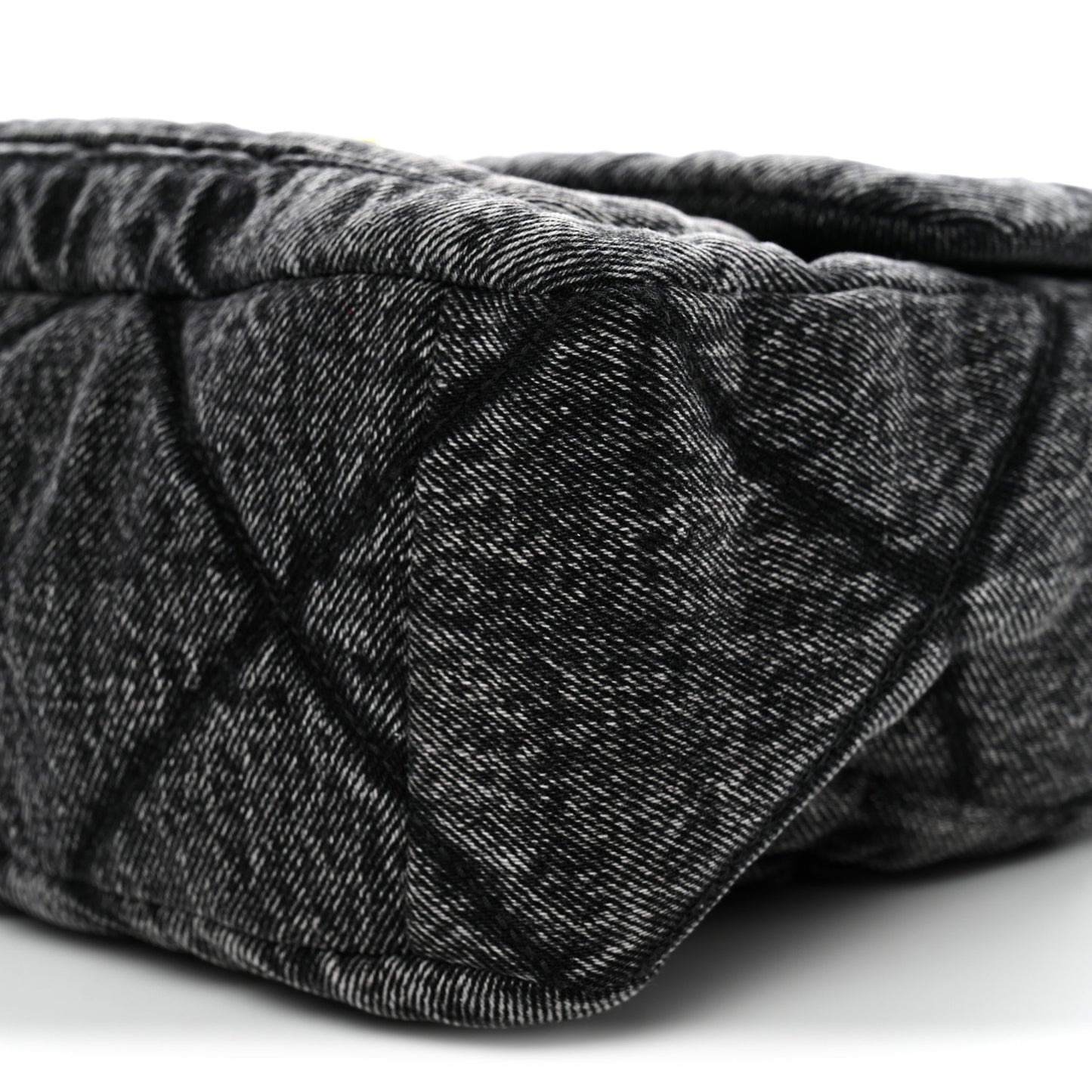 Washed Denim Quilted Large Flap Bag Black