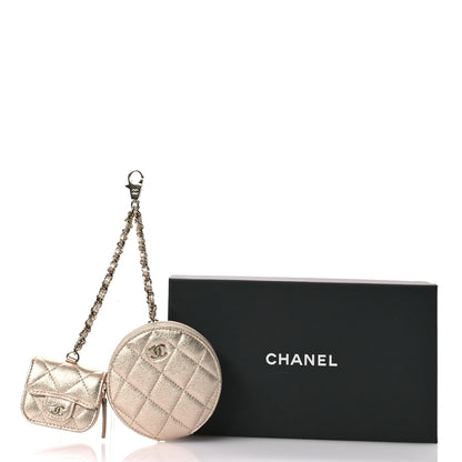 Chanel Metallic Lambskin Quilted Round Clip On Coin Purse Airpods Case Gold 11 of 11
