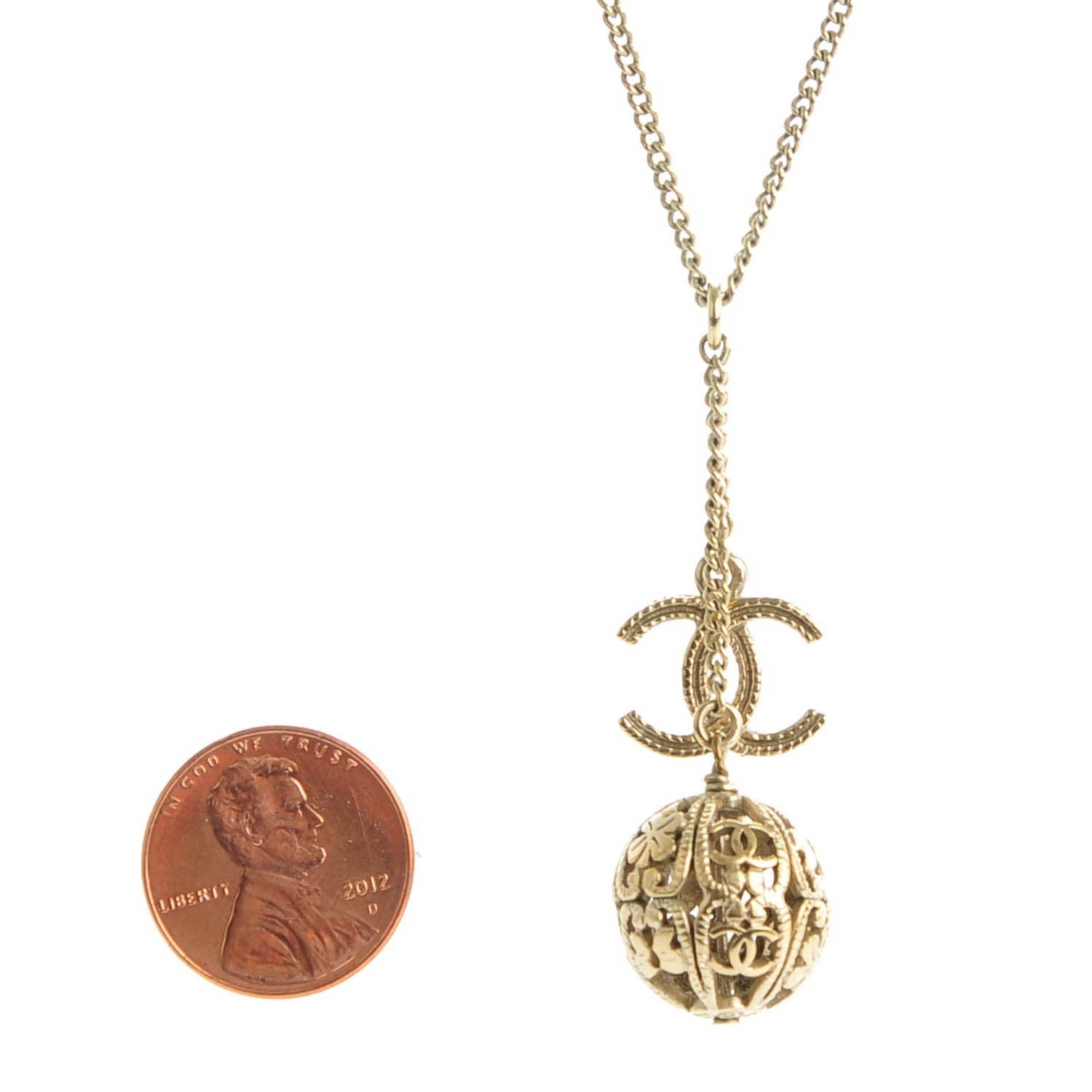 Chanel CC Ball Pendant Necklace Gold 2 of 5