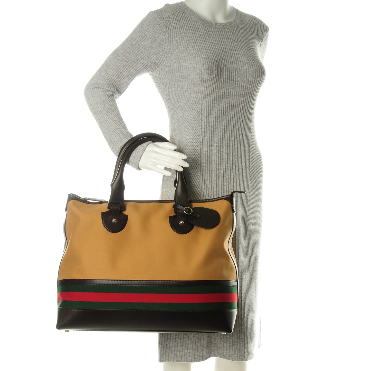 Canvas Large Signature Web Tote Dark Brown