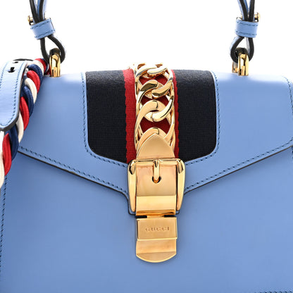 Gucci Vitello Fontanella Web Mini Sylvie Top Handle Bag Clear Sky Blue 8 of 11