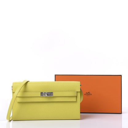 Hermes Chevre Mysore Kelly Wallet To Go Lime 9 of 9