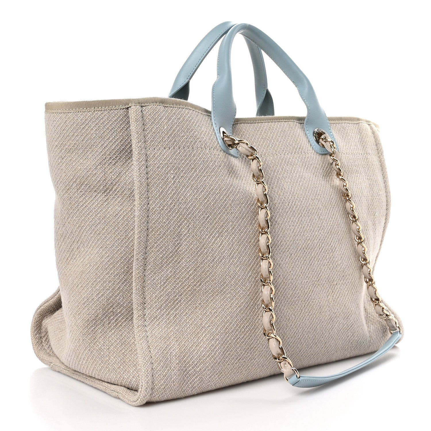Chanel Mixed Fibers Calfskin Medium Deauville Tote Grey Light Blue 4 of 12