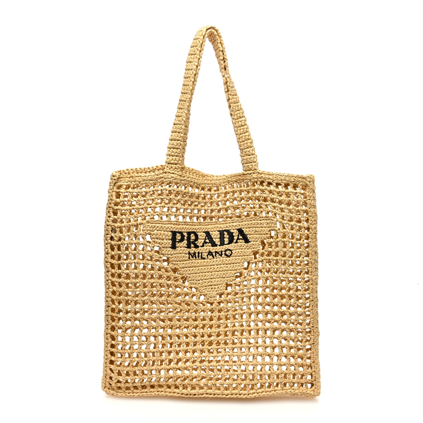 Yarn Raffia Effect Crochet Logo Embroidered Tote Bag Naturale
