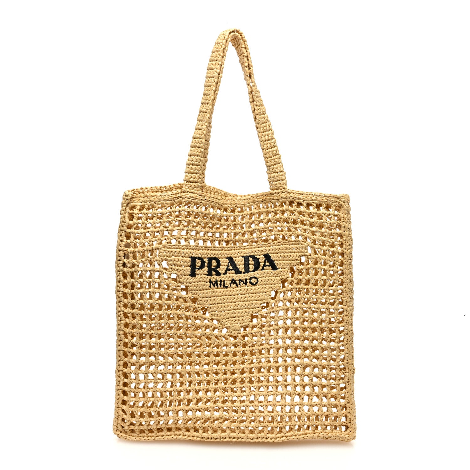 Prada Yarn Raffia Effect Crochet Logo Embroidered Tote Bag Naturale 1 of 9