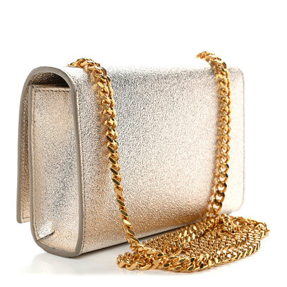 Saint Laurent Metallic Calfskin Small Classic Monogram Kate Satchel Platine 3 of 11