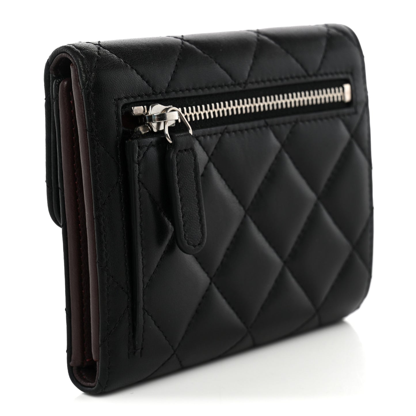 Lambskin Quilted Compact Flap Wallet Black