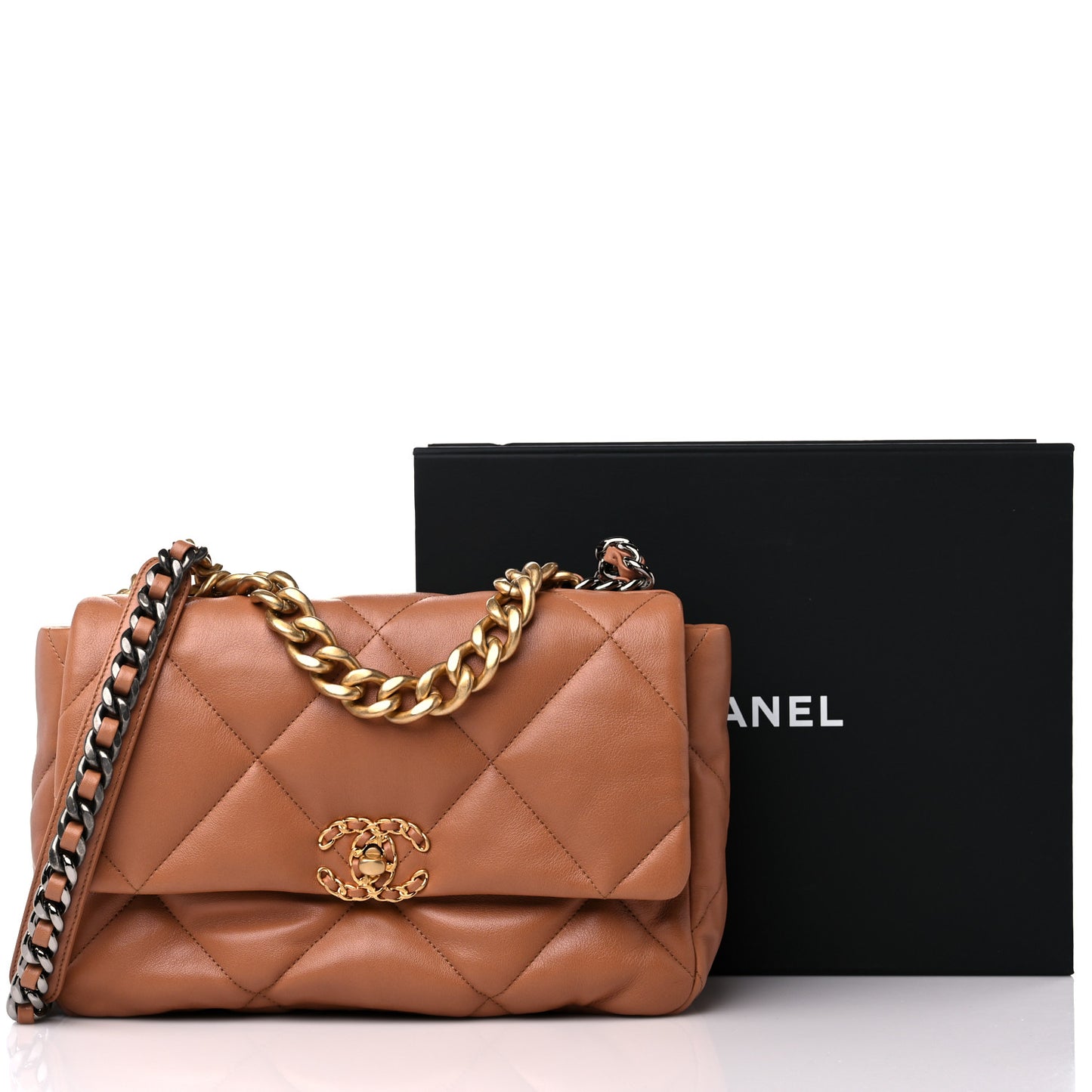 Lambskin Quilted Large Chanel 19 Flap Brown