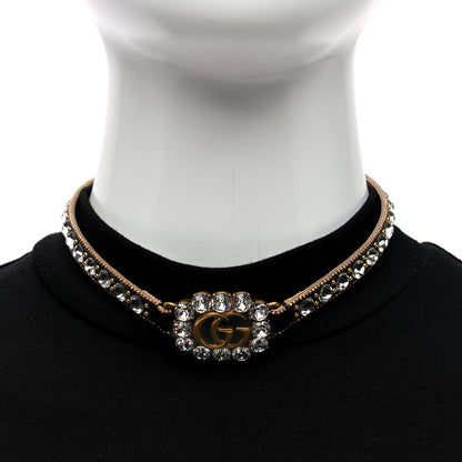 Gucci Calfskin Crystal Embellished Double G Choker Necklace Black 2 of 4