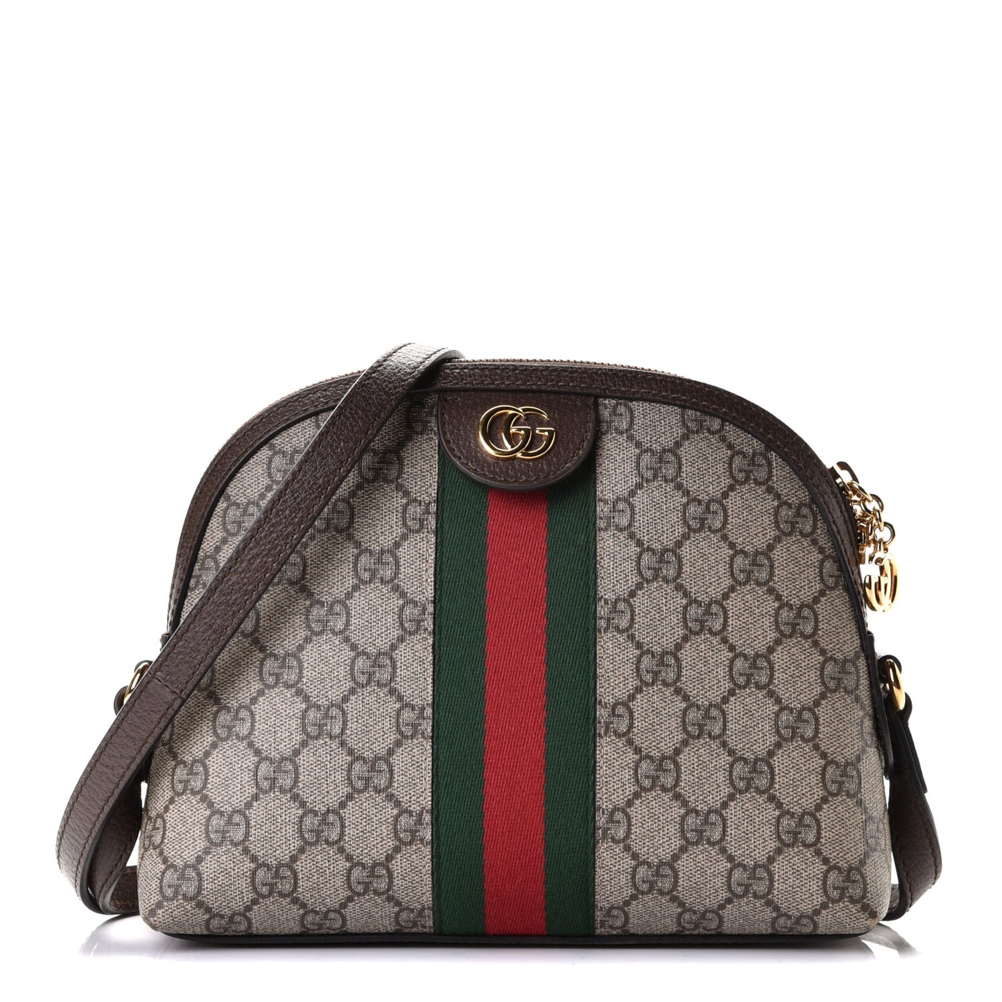 GG Supreme Monogram Textured Dollar Calfskin Web Small Ophidia Dome Shoulder Bag Beige Ebony New Acero