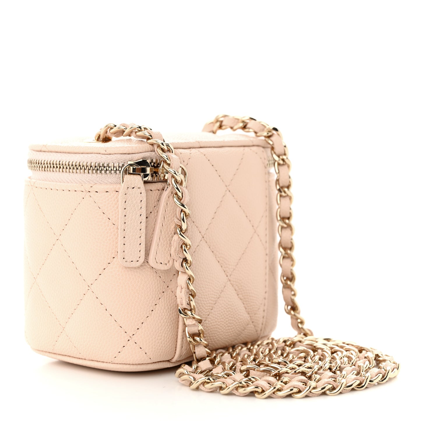 Caviar Quilted Mini Vanity Case With Chain Light Beige