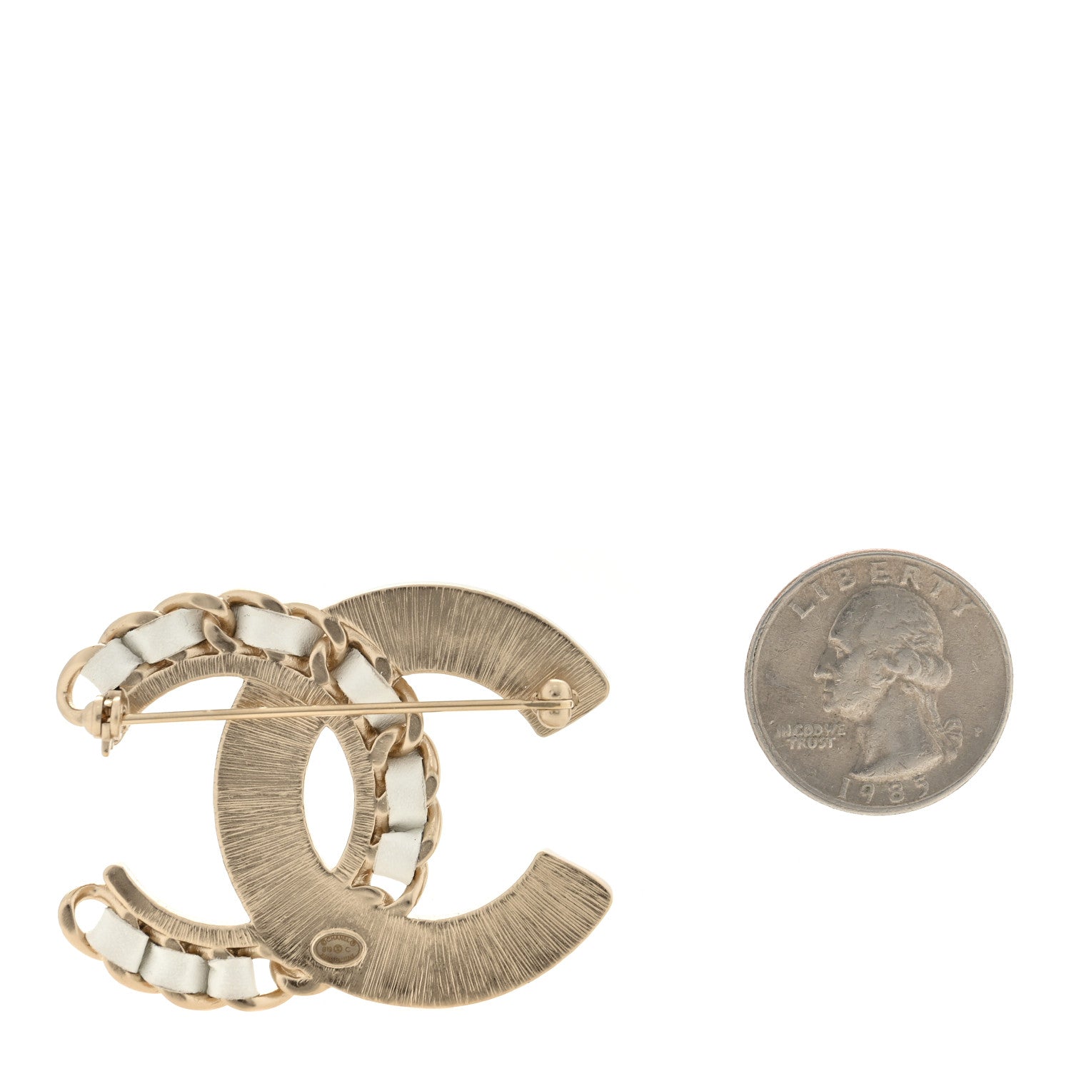 Chanel Lambskin Pearl Crystal CC Chain Brooch White Gold 2 of 3