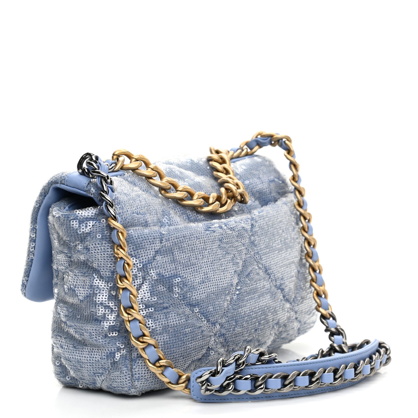 Sequin Quilted Medium Chanel 19 Flap Light Blue