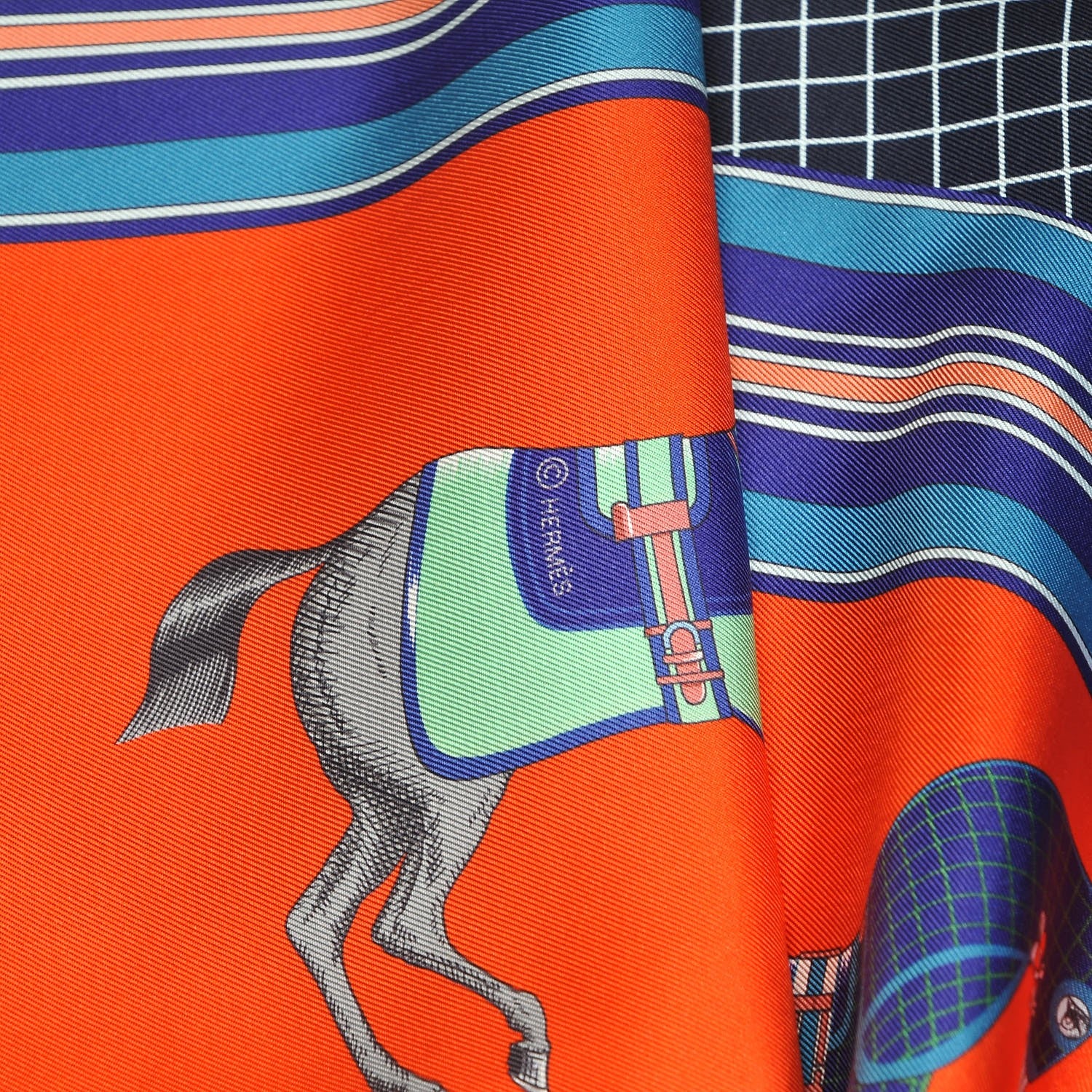 Hermes Silk Couvertures et Tenues de Jour a Carreaux Maxi Twilly Cut Vermillon Marine Ciel 6 of 6