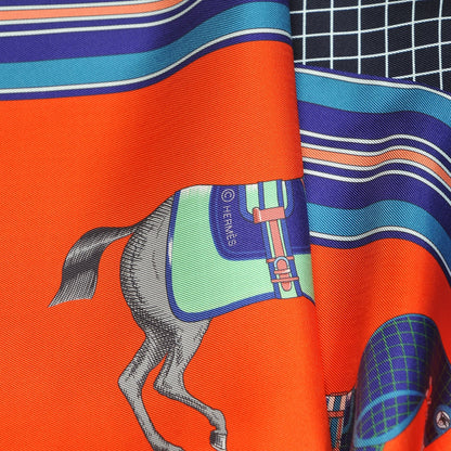 Hermes Silk Couvertures et Tenues de Jour a Carreaux Maxi Twilly Cut Vermillon Marine Ciel 6 of 6