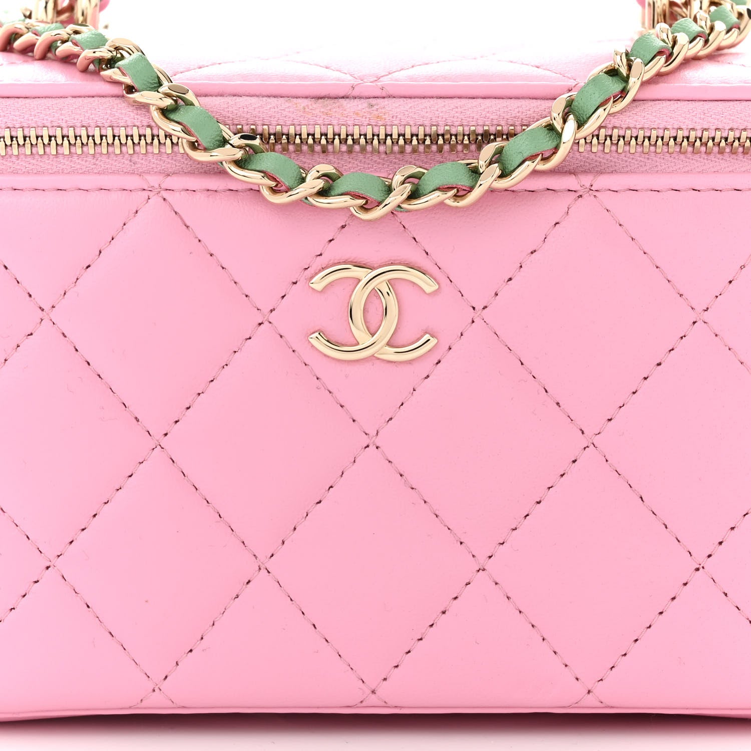 Chanel Lambskin Quilted Small Top Handle Vanity Case With Chain Lilac Light Green 8 of 11