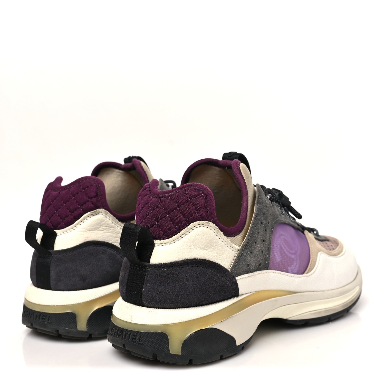 Chanel Fabric Suede Calfskin Mesh Womens CC Sneakers 42 White Grey Purple 5 of 9