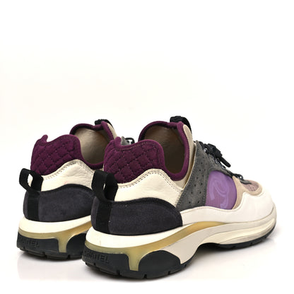 Chanel Fabric Suede Calfskin Mesh Womens CC Sneakers 42 White Grey Purple 5 of 9