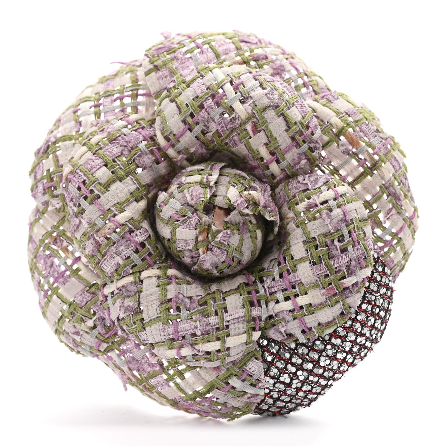 Tweed Camellia Brooch Green Purple