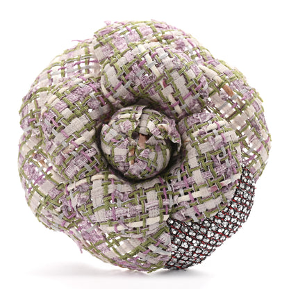 Chanel Tweed Camellia Brooch Green Purple 1 of 3