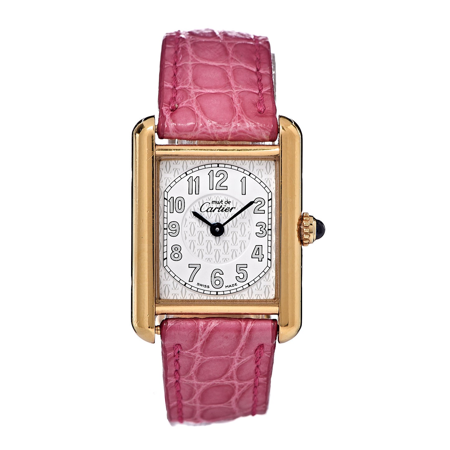 Sterling Silver Vermeil Alligator 23mm Must de Tank Quartz Watch Pink