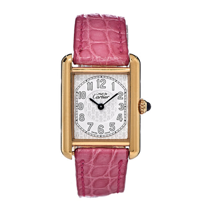 Cartier Sterling Silver Vermeil Alligator 23mm Must de Tank Quartz Watch Pink 1 of 6