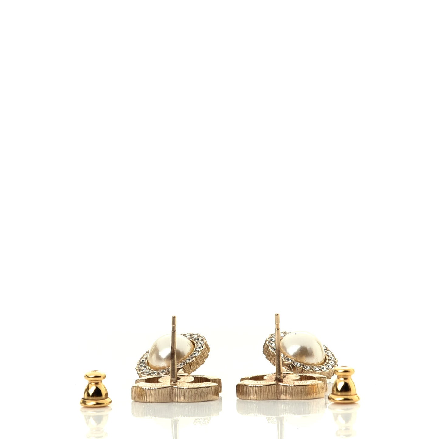 Crystal Pearl CC Lace Camellia Earrings Gold