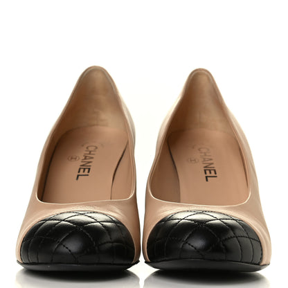 Chanel Lambskin Pearl Quilted Cap Toe Pumps 40.5 Beige Black 2 of 6