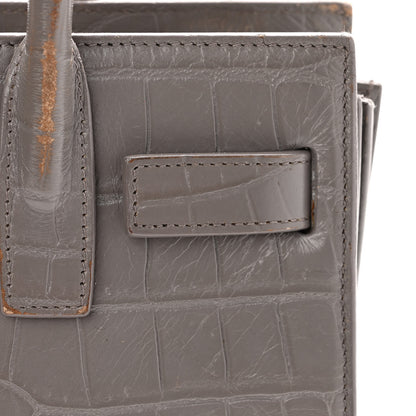 Saint Laurent Calfskin Crocodile Embossed Nano Sac De Jour Fog 16 of 23