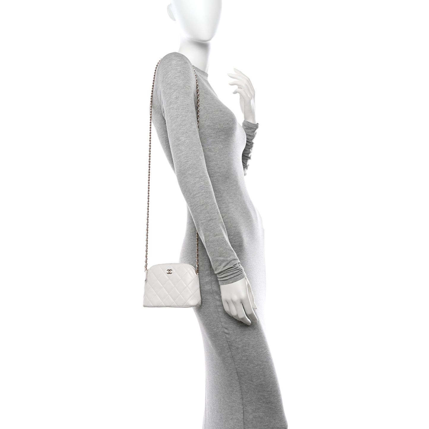 Caviar Quilted Classic Clutch with Chain White