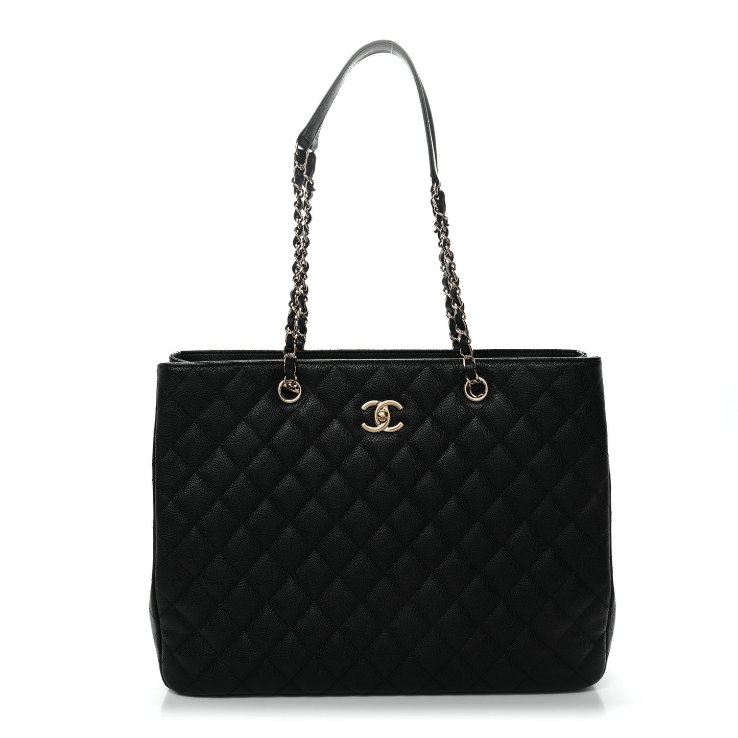 Caviar Quilted Large CC Shopping Tote Black