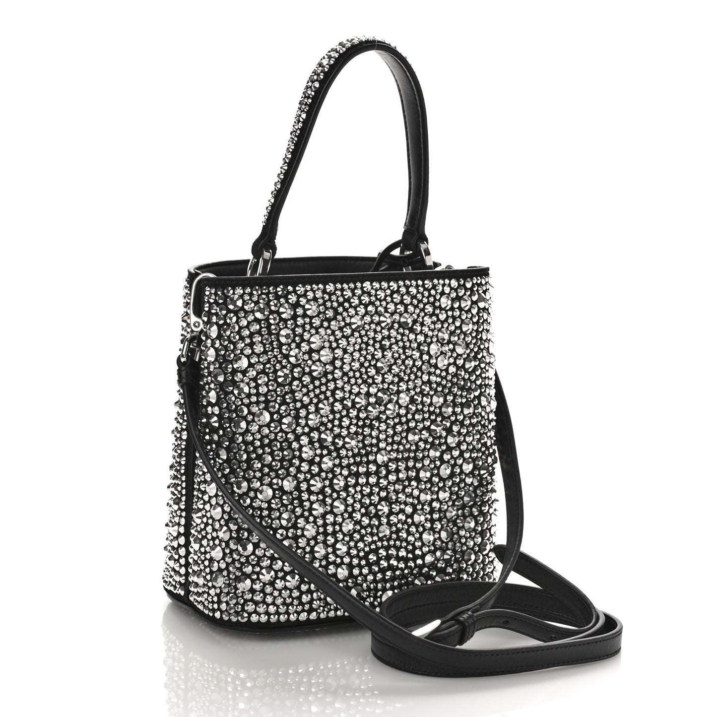 Satin Crystal Small Panier Bucket Bag Metal